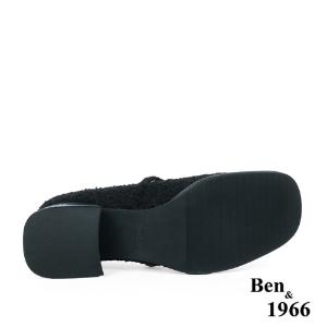 Ben&1966高級毛呢拼接牛皮氣質瑪莉珍鞋-黑(238221)