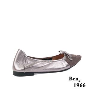 Ben&1966高級羊皮拼接金屬感優雅摺疊鞋-銀(2380021)