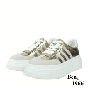 Ben&1966高級頭層牛皮閃亮時尚厚底休閒鞋-金(238231)