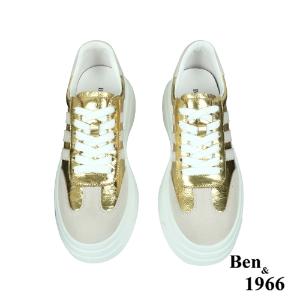 Ben&1966高級頭層牛皮閃亮時尚厚底休閒鞋-金(238231)