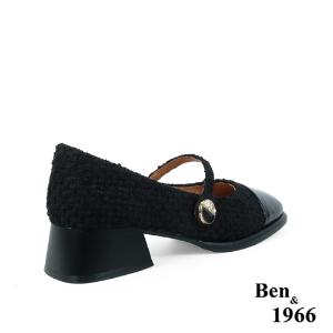 Ben&1966高級毛呢拼接牛皮氣質瑪莉珍鞋-黑(238221)