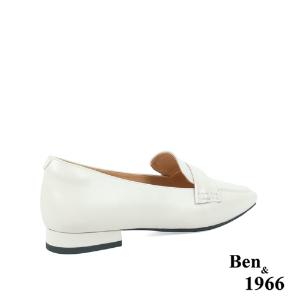 Ben&1966高級頭層牛皮尖頭低跟樂福鞋-米白(238272)