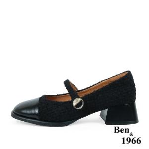Ben&1966高級毛呢拼接牛皮氣質瑪莉珍鞋-黑(238221)