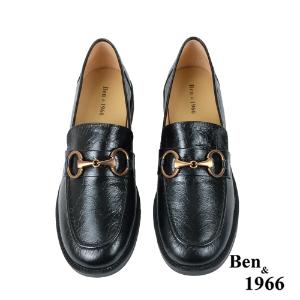 Ben&1966高級牛油皮馬銜扣中性復古樂福鞋-黑(238251)