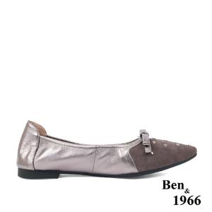 Ben&1966高級羊皮拼接金屬感優雅摺疊鞋-銀(2380021)