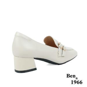Ben&1966高級頭層牛皮氣質粗跟樂福鞋-米白(238282)