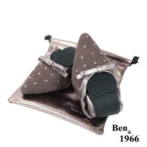 Ben&1966高級羊皮拼接金屬感優雅摺疊鞋-銀(2380021)