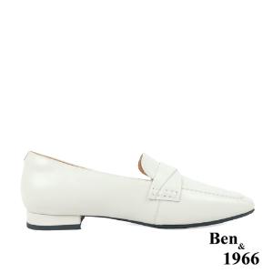 Ben&1966高級頭層牛皮尖頭低跟樂福鞋-米白(238272)