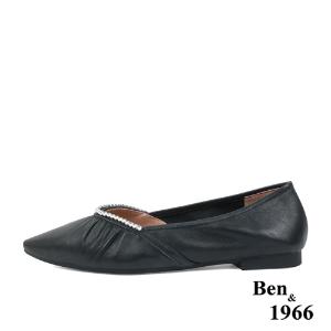 Ben&1966高級羊皮時尚水鑽摺疊鞋-黑(2380031)