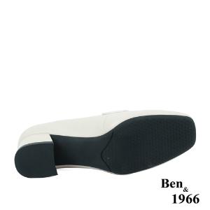 Ben&1966高級頭層牛皮氣質粗跟樂福鞋-米白(238282)