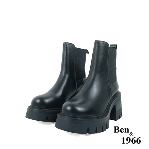 Ben&1966高級頭層牛皮質感簡約厚底短靴-黑(237281)