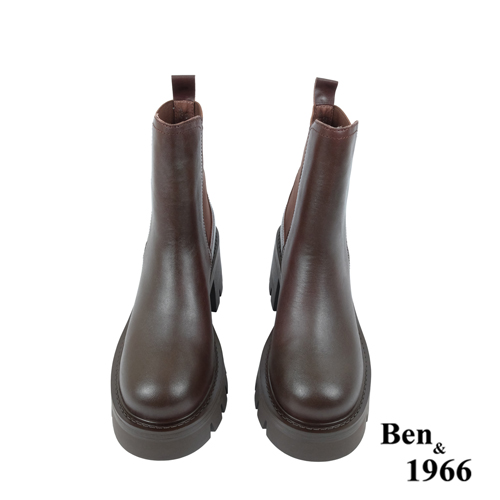 Ben&1966高級頭層牛皮質感簡約厚底短靴-咖啡(237282)