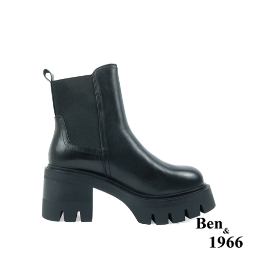 Ben&1966高級頭層牛皮質感簡約厚底短靴-黑(237281)