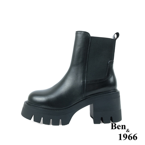 Ben&1966高級頭層牛皮質感簡約厚底短靴-黑(237281)