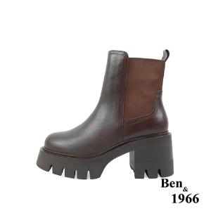 Ben&1966高級頭層牛皮質感簡約厚底短靴-咖啡(237282)