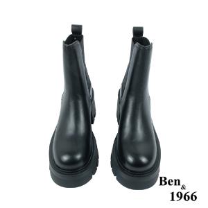 Ben&1966高級頭層牛皮質感簡約厚底短靴-黑(237281)