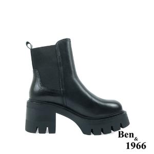 Ben&1966高級頭層牛皮質感簡約厚底短靴-黑(237281)