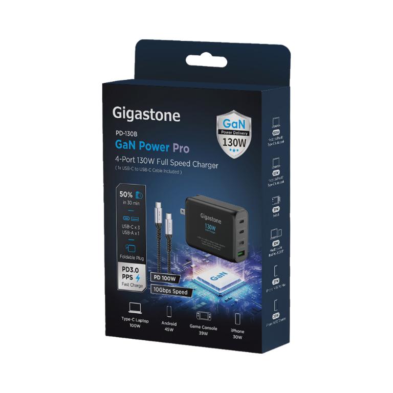 GIGASTONE 130W GaN氮化鎵充電器快充組(PD-130+CC-100B)