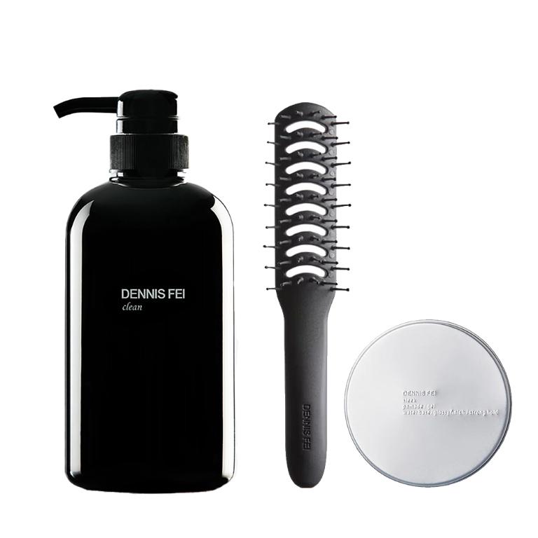 DENNIS FEI 清潔造型組 (洗髮精500ml+髮油膠100g+髪底造型梳)