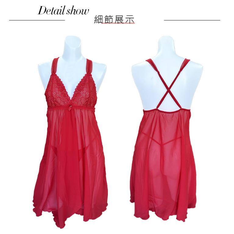 【思薇爾】撩波琉晶羽系列連身蕾絲性感睡衣(酡紅色)