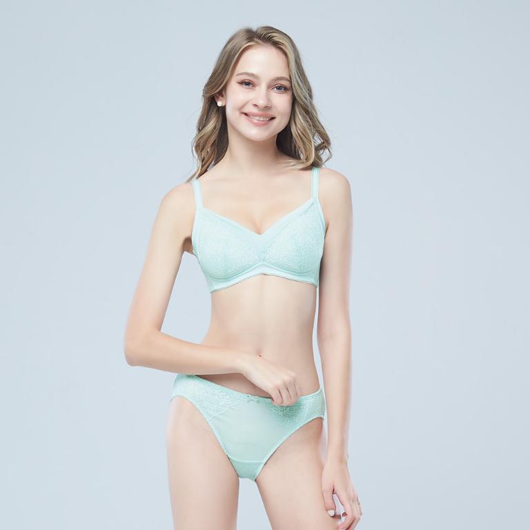 【思薇爾】有氧森活系列B-F罩無鋼圈涼感蕾絲包覆女內衣(碧玉綠)