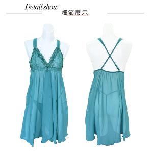 【思薇爾】撩波琉晶羽系列連身蕾絲性感睡衣(湛海綠)
