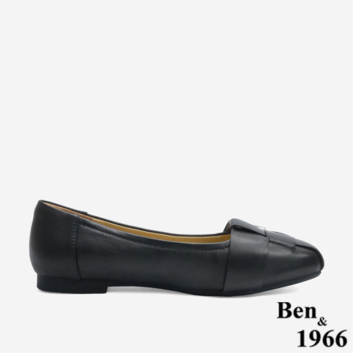 Ben&1966高級編織羊皮大方設計感方頭包鞋-黑(246131)