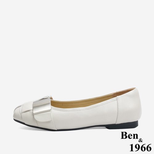 Ben&1966高級編織羊皮大方設計感方頭包鞋-米白(246132)