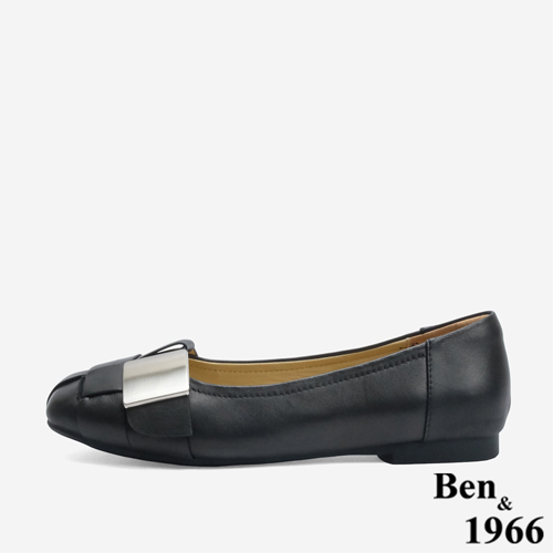 Ben&1966高級編織羊皮大方設計感方頭包鞋-黑(246131)