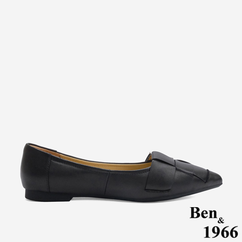 Ben&1966高級編織羊皮大方設計感尖頭包鞋-黑(246141)