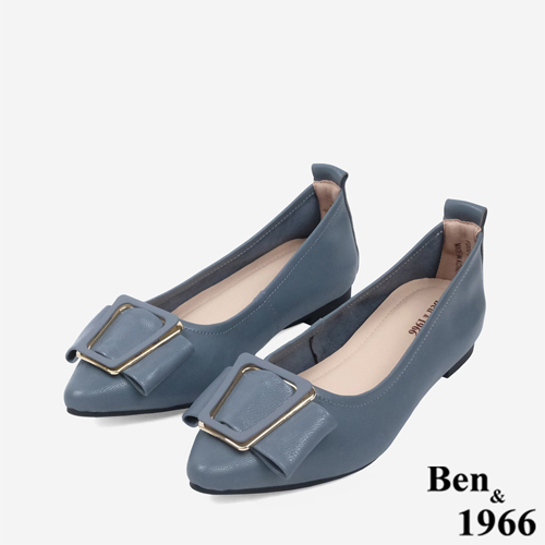 Ben&1966顯瘦-3kg內增高超軟Q羊皮質感尖頭平底鞋-灰藍(246122)
