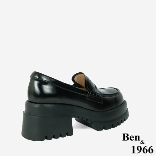 Ben&1966高級頭層牛油皮素面厚底樂福鞋-黑(246171)