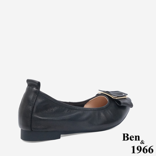 Ben&1966顯瘦-3kg內增高超軟Q羊皮質感尖頭平底鞋-黑(246121)