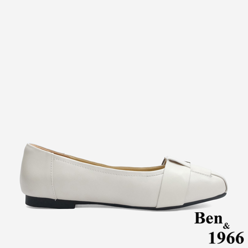 Ben&1966高級編織羊皮大方設計感方頭包鞋-米白(246132)