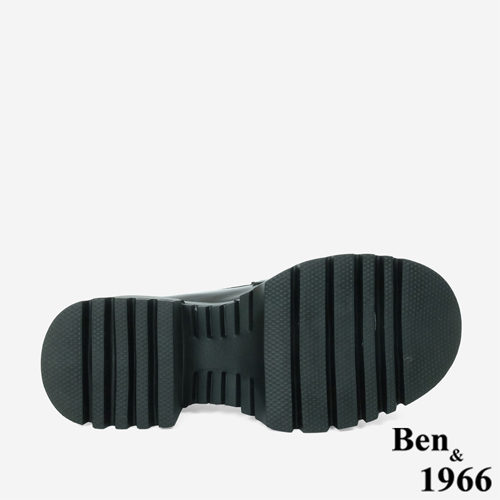 Ben&1966高級頭層牛油皮個性金屬釦厚底樂福鞋-黑(246161)