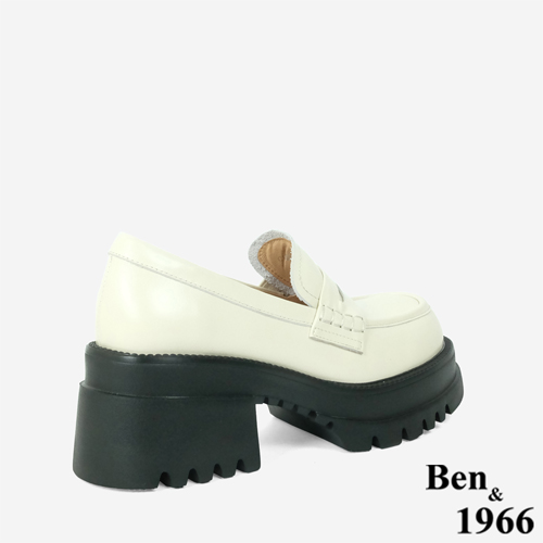 Ben&1966高級頭層牛油皮素面厚底樂福鞋-米白(246172)
