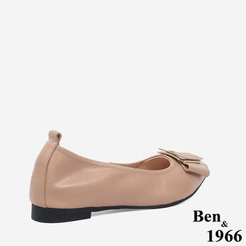 Ben&1966顯瘦-3kg內增高超軟Q羊皮質感尖頭平底鞋-杏(246123)