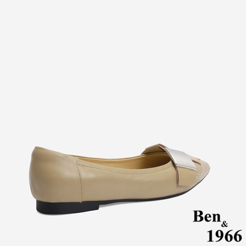 Ben&1966高級編織羊皮大方設計感尖頭包鞋- 杏(246142)