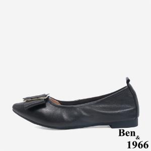 Ben&1966顯瘦-3kg內增高超軟Q羊皮質感尖頭平底鞋-黑(246121)