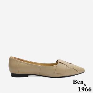 Ben&1966高級編織羊皮大方設計感尖頭包鞋- 杏(246142)