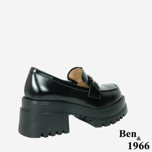 Ben&1966高級頭層牛油皮個性金屬釦厚底樂福鞋-黑(246161)