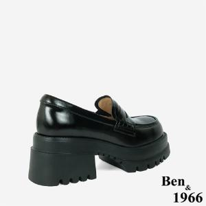Ben&1966高級頭層牛油皮素面厚底樂福鞋-黑(246171)