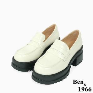 Ben&1966高級頭層牛油皮素面厚底樂福鞋-米白(246172)