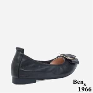 Ben&1966顯瘦-3kg內增高超軟Q羊皮質感尖頭平底鞋-黑(246121)