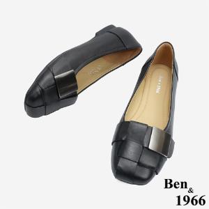 Ben&1966高級編織羊皮大方設計感方頭包鞋-黑(246131)