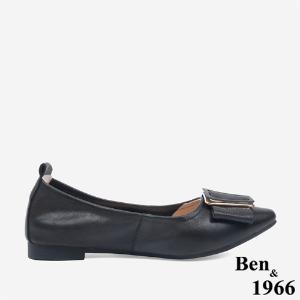 Ben&1966顯瘦-3kg內增高超軟Q羊皮質感尖頭平底鞋-黑(246121)