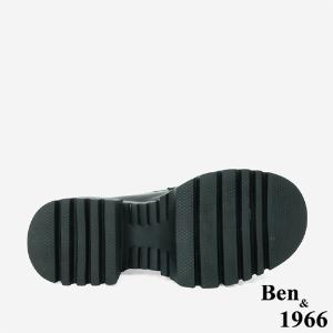 Ben&1966高級頭層牛油皮個性金屬釦厚底樂福鞋-黑(246161)