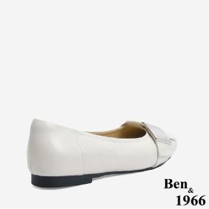 Ben&1966高級編織羊皮大方設計感方頭包鞋-米白(246132)