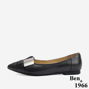 Ben&1966高級編織羊皮大方設計感尖頭包鞋-黑(246141)