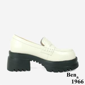 Ben&1966高級頭層牛油皮素面厚底樂福鞋-米白(246172)